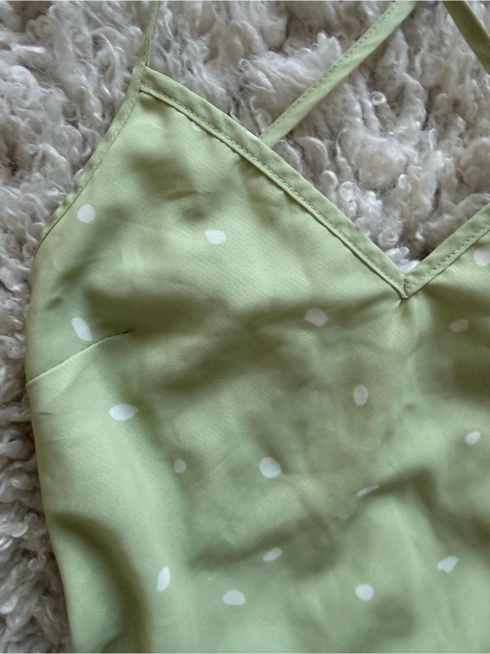 Princess Polly On Cloud Nine Open Back Dress in Sage Green w/ White Polka Dots - Picture 13 of 13